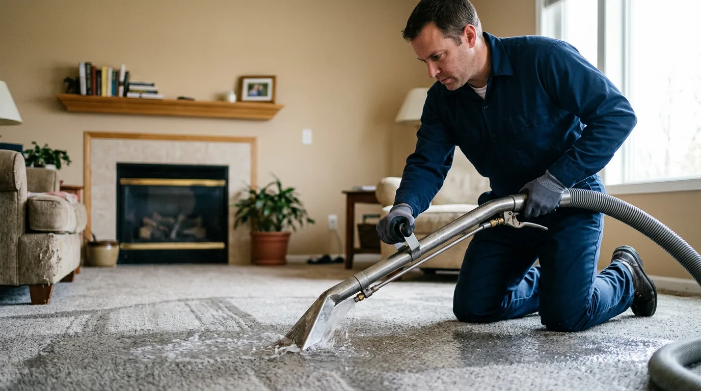 Water damage restoration technician working near La Fayette, NY
